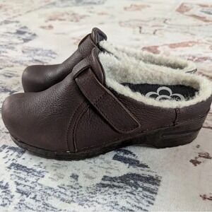 Sanita Danish Dark Brown Leather Clogs Shoes Size 6.5 Brown Shearling